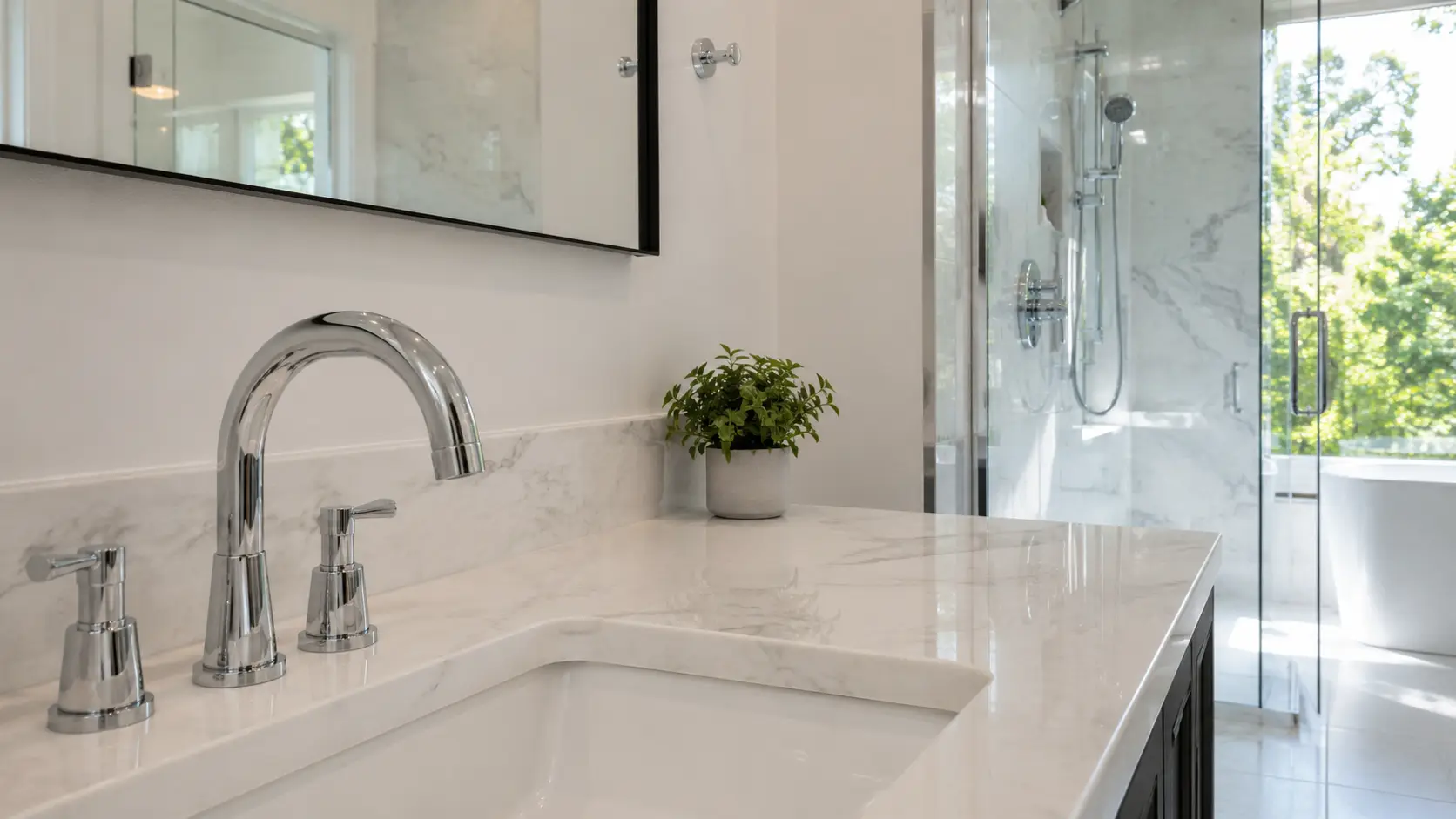 A clean modern bathroom with newly installed fixtures